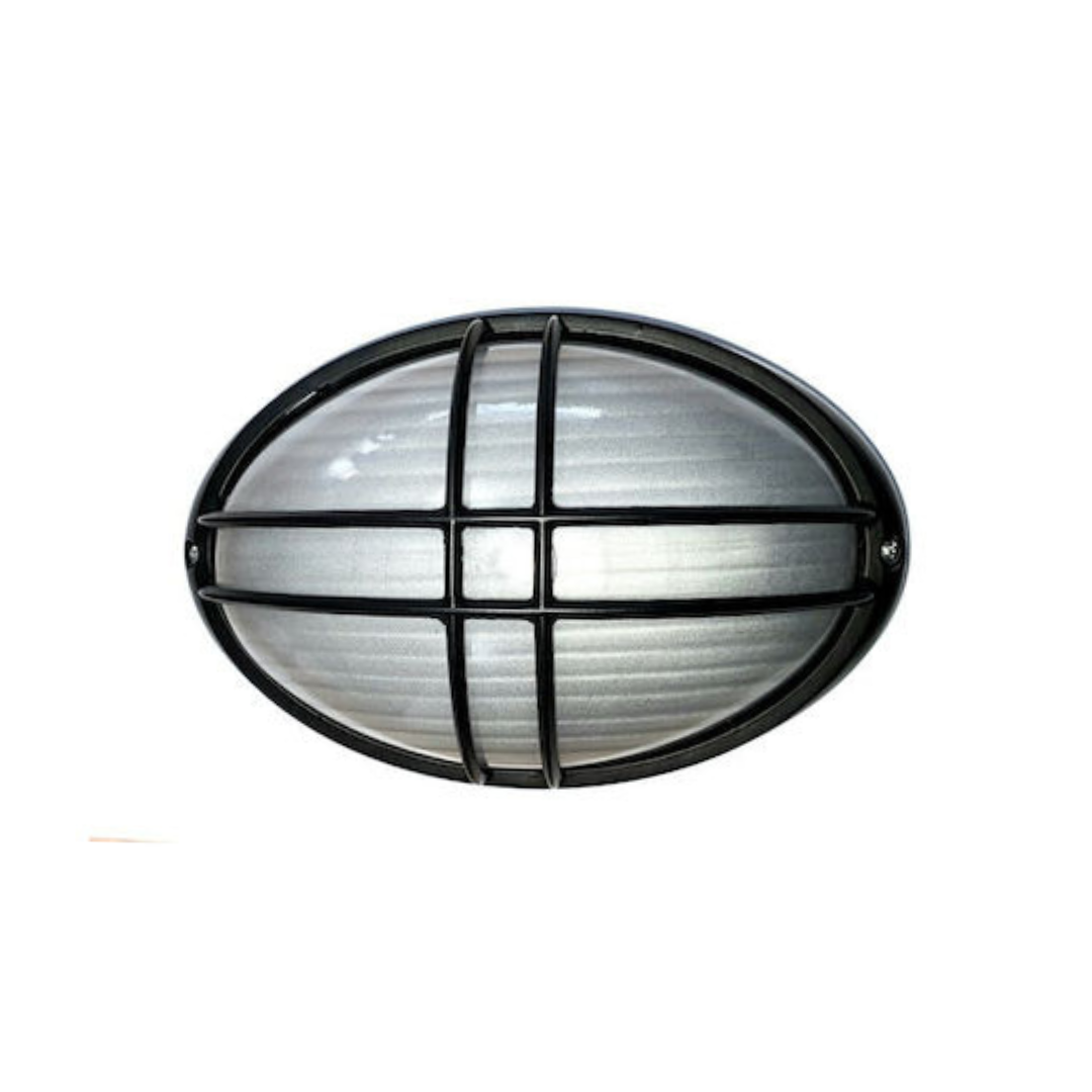 Aplique de Exterior Simon BD-9 Negro | Diseño Ovalado con Rejilla – IP54