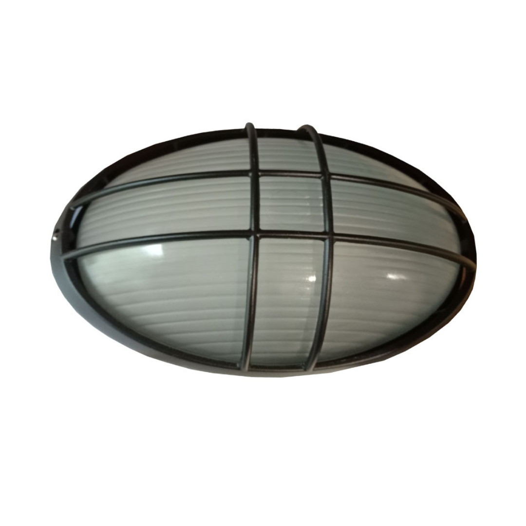 Aplique de Exterior Simon BD-9 Negro | Diseño Ovalado con Rejilla – IP54