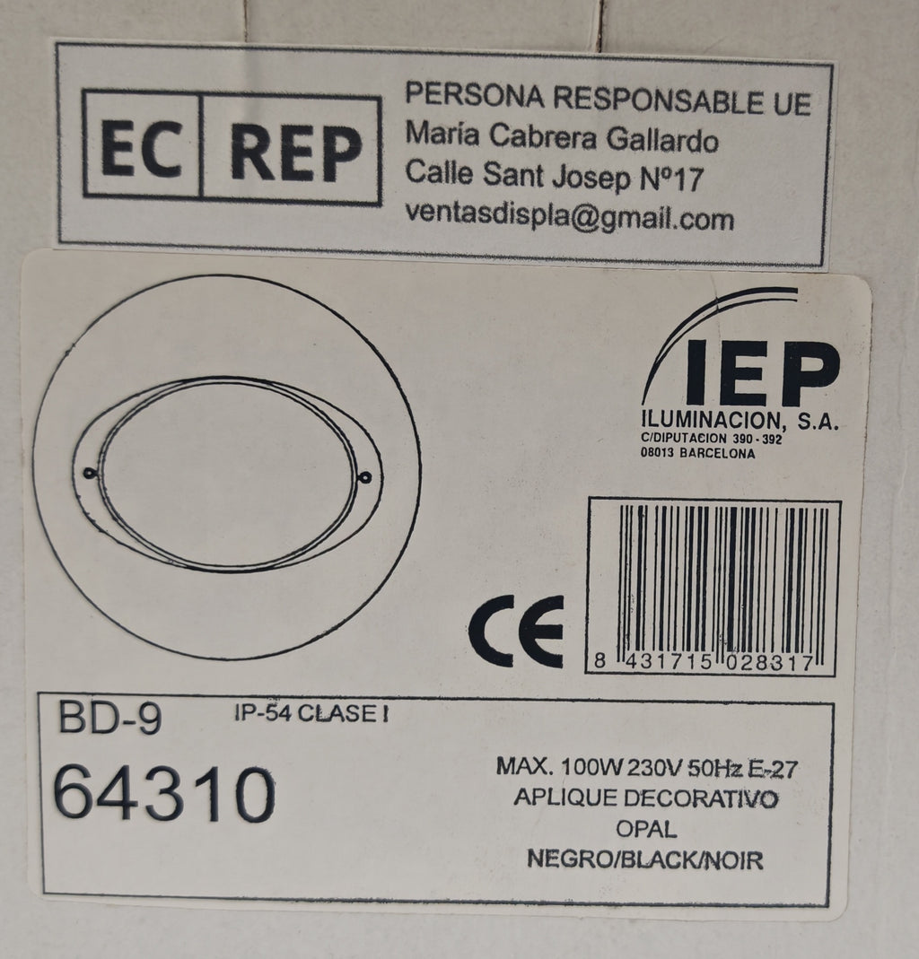 Aplique de Exterior Simon BD-9 Negro | Diseño Ovalado Estanco – IP54