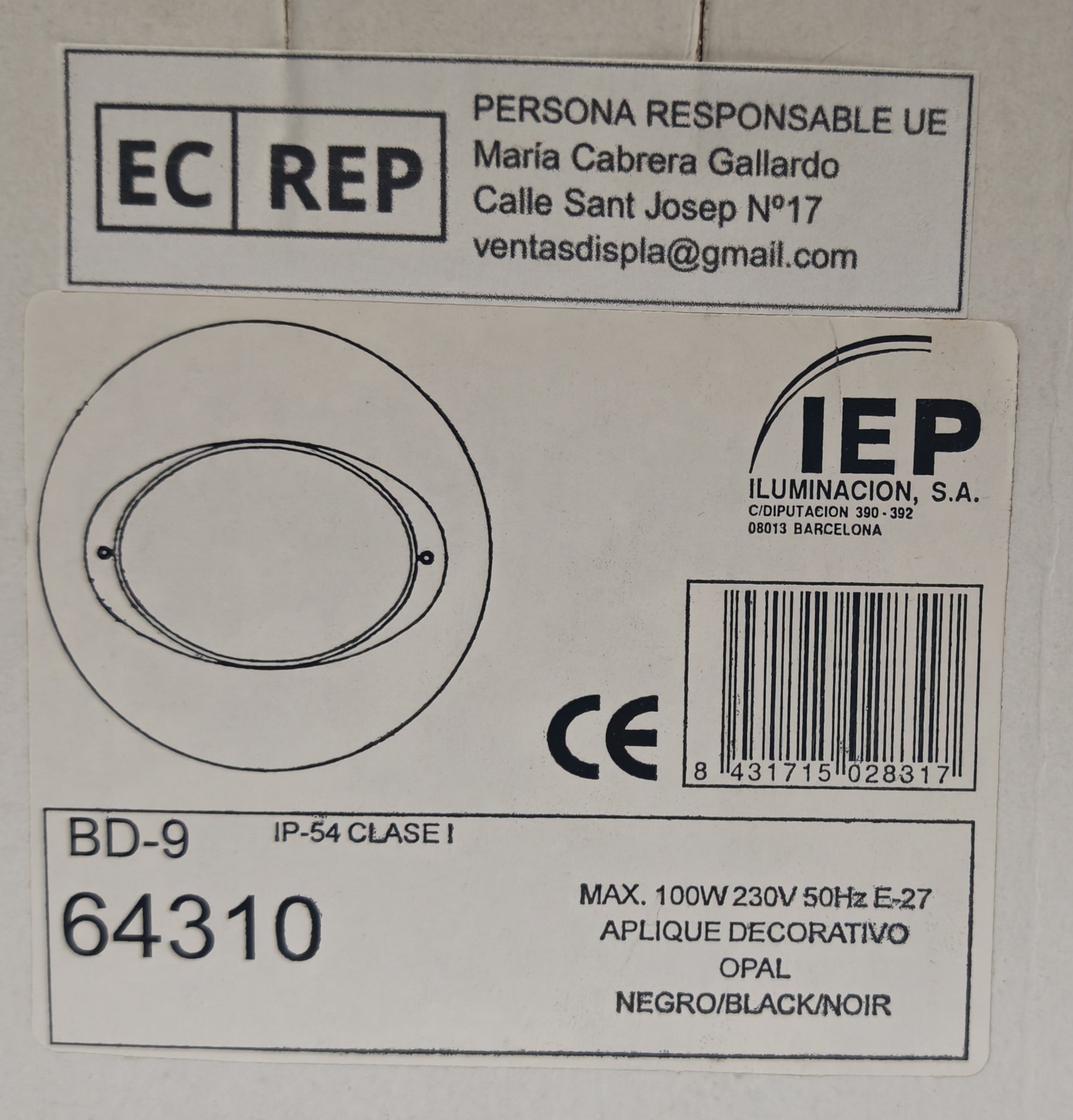 Aplique de Exterior Simon BD-9 Negro | Diseño Ovalado Estanco – IP54
