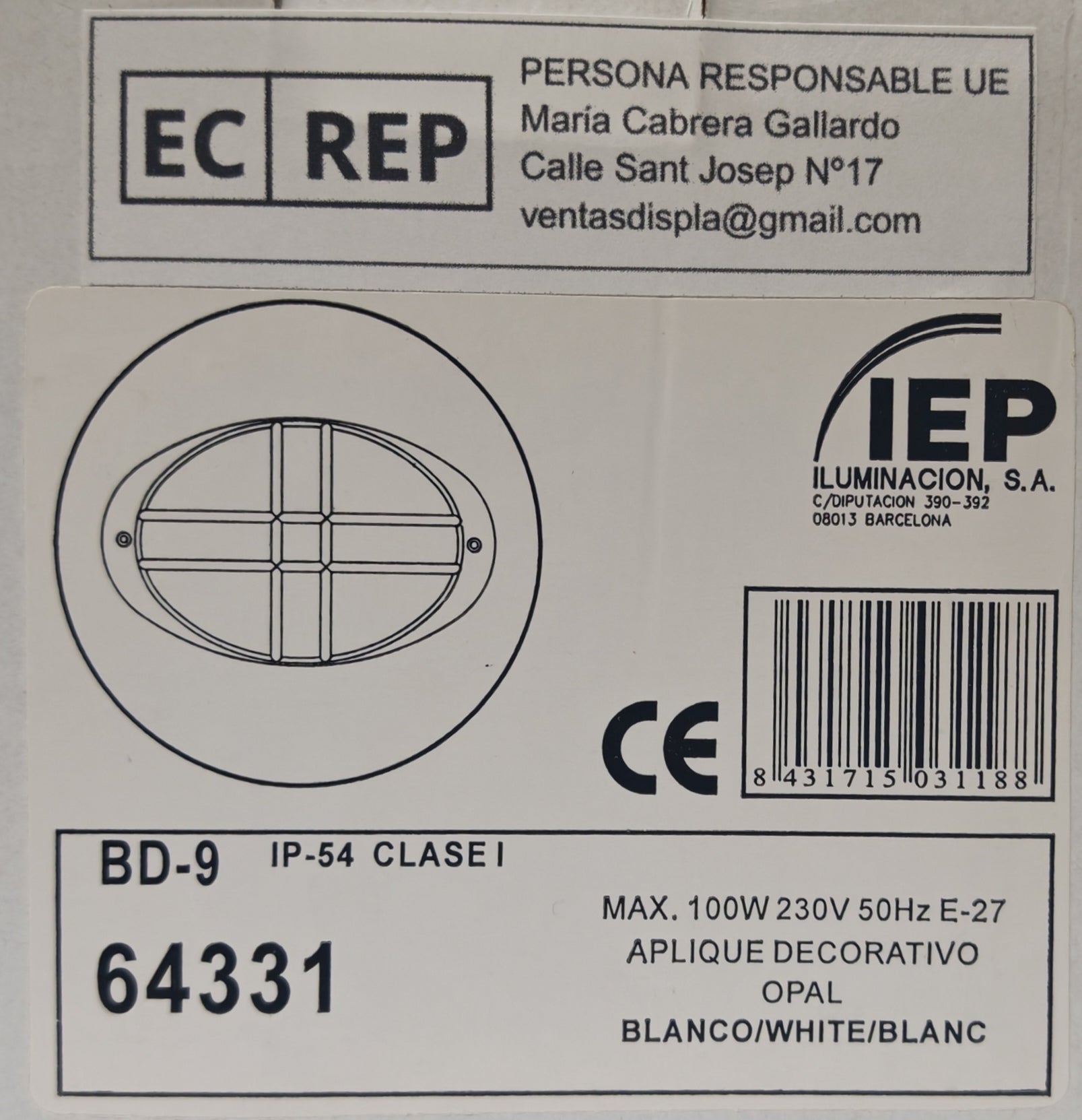 Aplique de Exterior Simon BD-9 Blanco | Diseño Ovalado con Rejilla – IP54