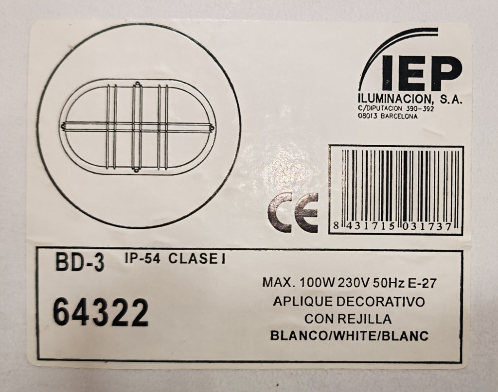 Aplique de Exterior Simon BD-3 Blanco | Diseño Oval con Rejilla – IP54