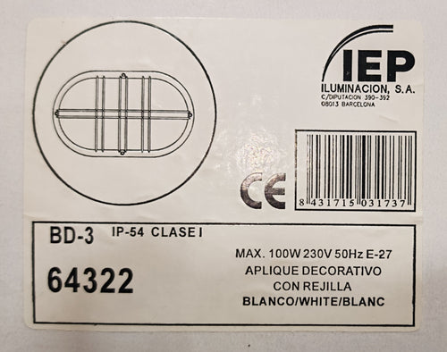 Aplique de Exterior Simon BD-3 Blanco | Diseño Oval con Rejilla – IP54
