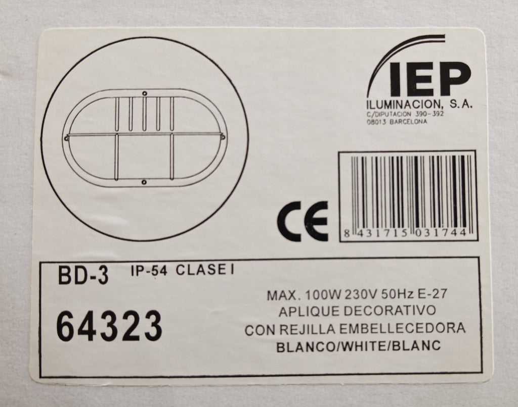 Aplique de Exterior Simon BD-3 Blanco | Diseño Oval con Rejilla y Visera – IP54