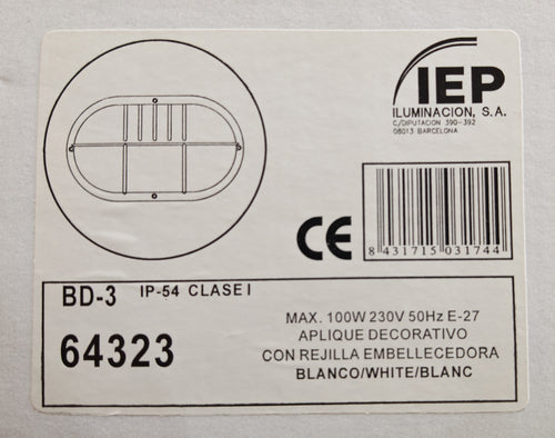 Aplique de Exterior Simon BD-3 Blanco | Diseño Oval con Rejilla y Visera – IP54