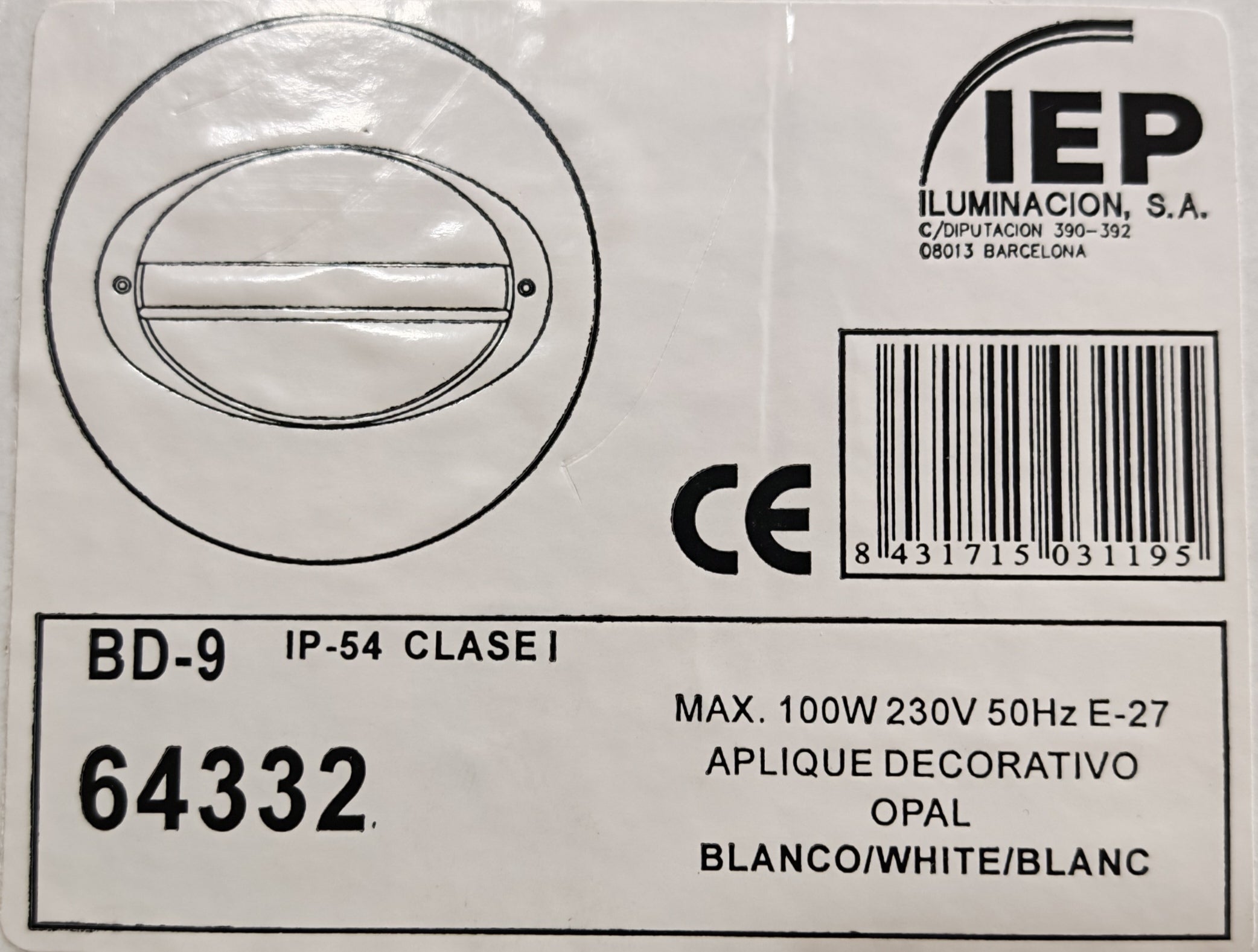 Aplique de Exterior Simon BD-9 Blanco | Diseño Ovalado con Visera y Rejilla – IP54