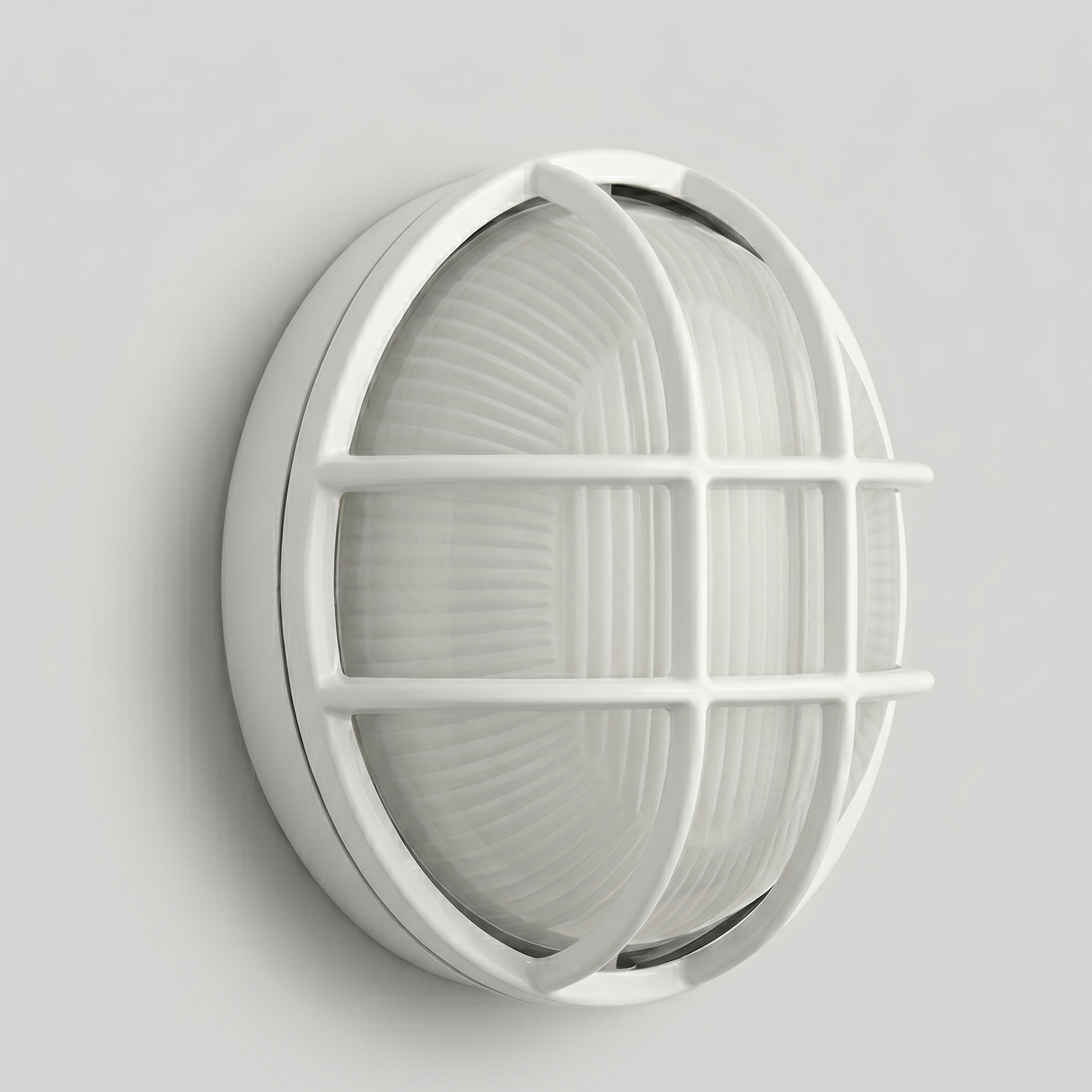 Aplique de Exterior Simon BD-9 Blanco | Diseño Ovalado con Rejilla – IP54