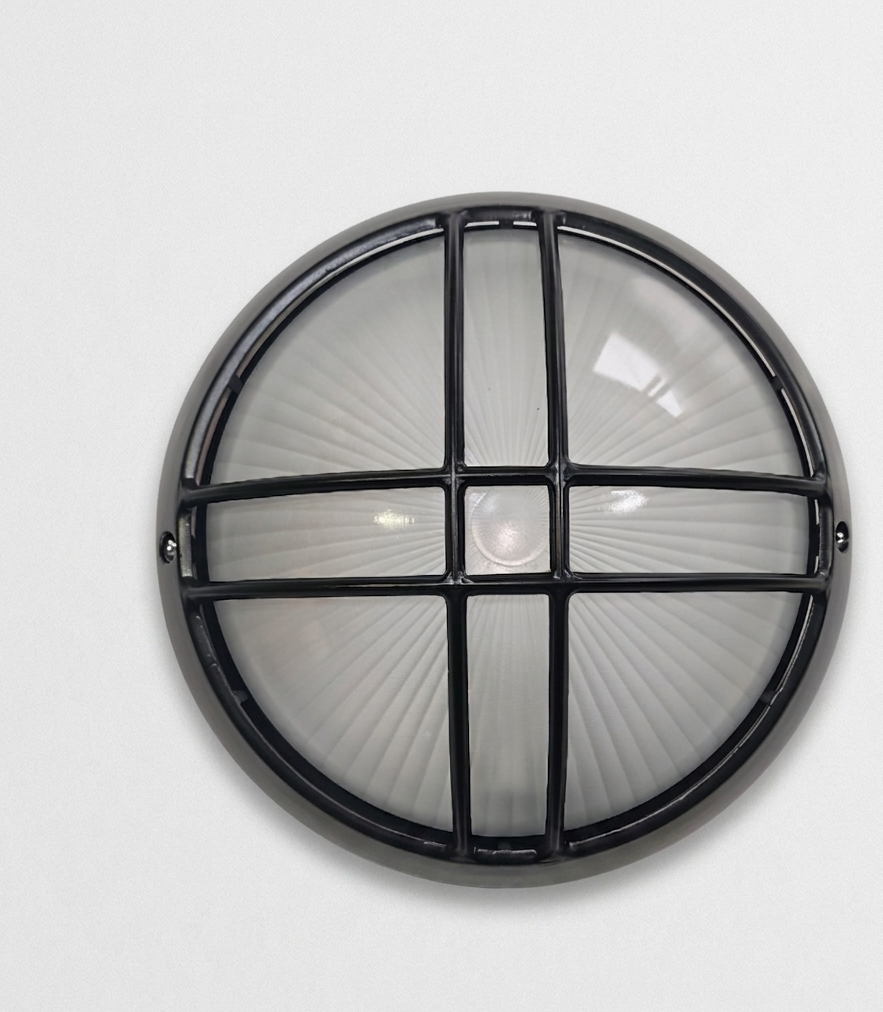 Plafón de Exterior Simon BD-9 Negro | Diseño Circular con Rejilla – IP54