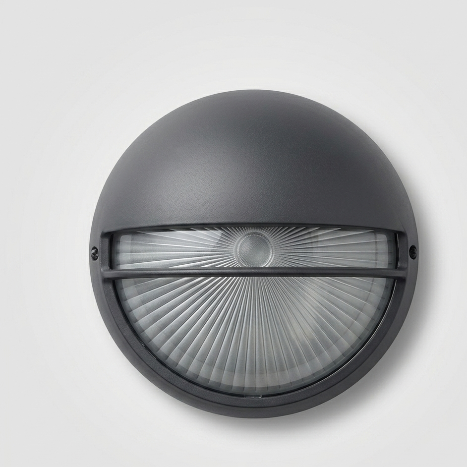 Plafón de Exterior Simon BD-9 Negro | Diseño Circular con Visera y Rejilla – IP54